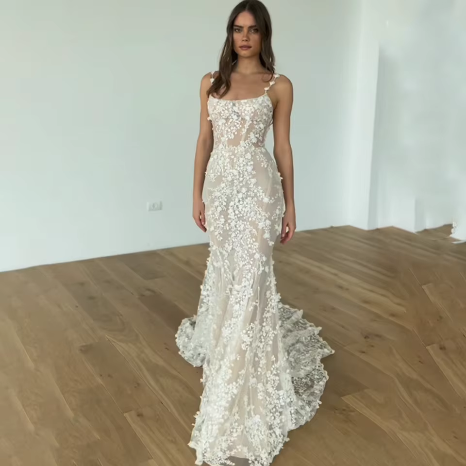 Robes de mariée brodées exquises personnalisées, appliques en dentelle chérie, manches longues, robe