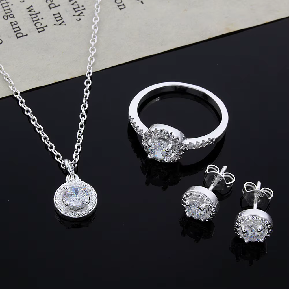 Ensemble de bijoux de mariage en argent Sterling 925, incrustation de Zircon cubique rond, boucles d
