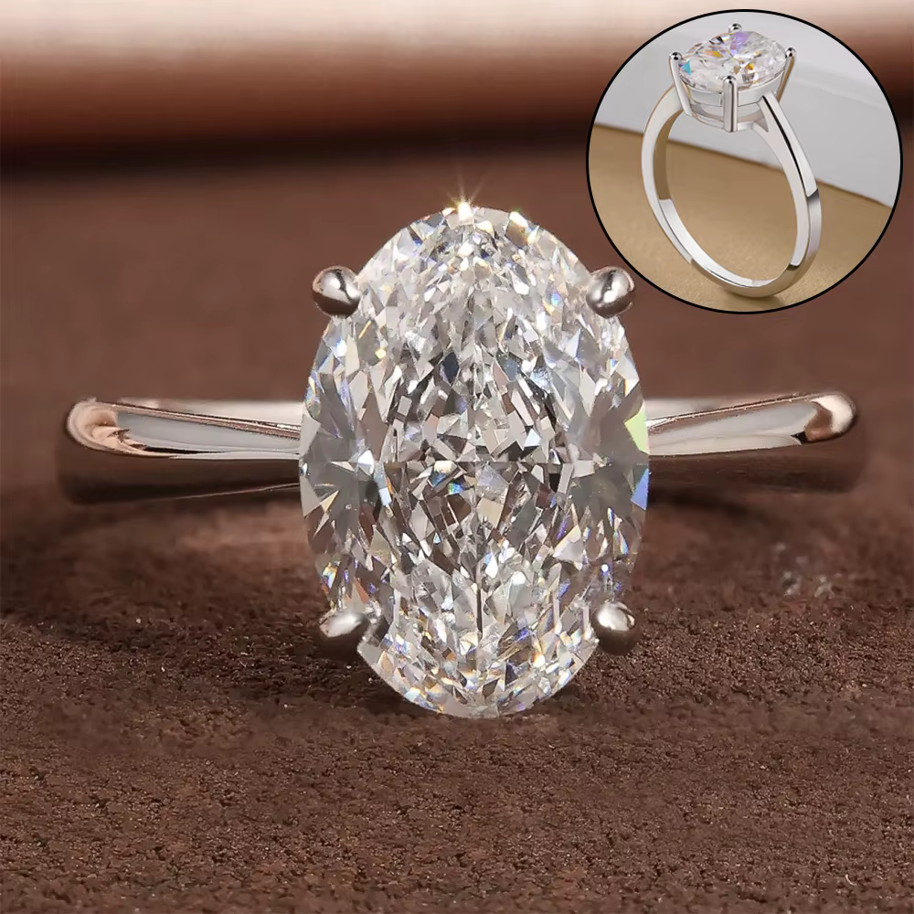 Bagues de fiançailles en Moissanite pour femmes, coupe ovale, Solitaire, Halo caché, diamant S925, b