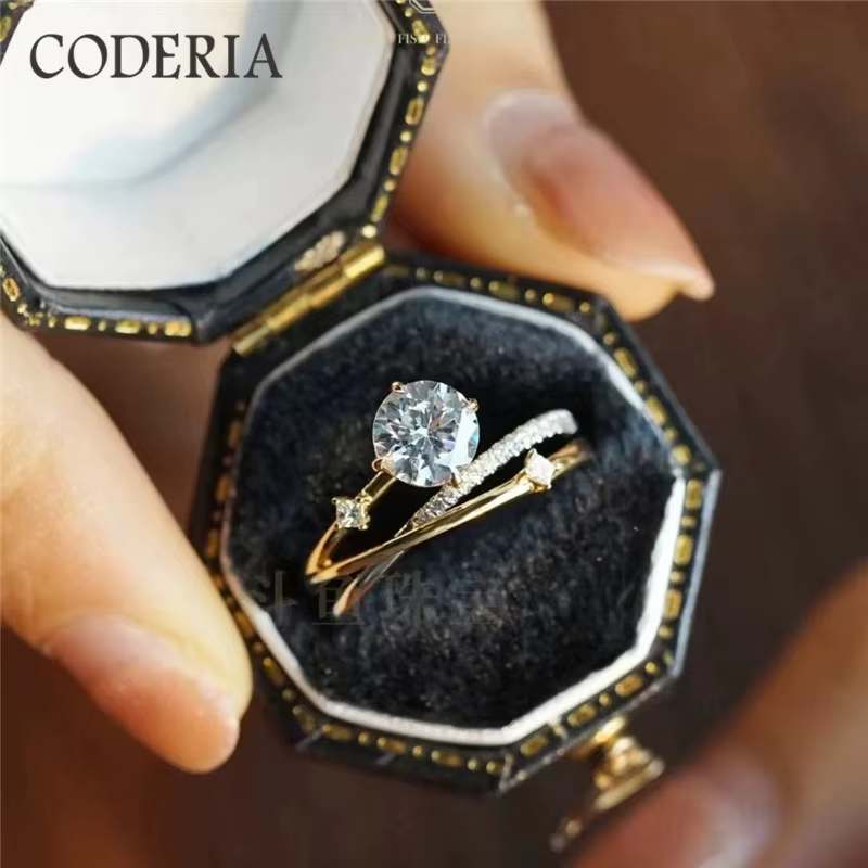 Bague de luxe en argent Sterling 925 avec 4 griffes en forme de piste, or jaune, Moissanite, 1 Carat