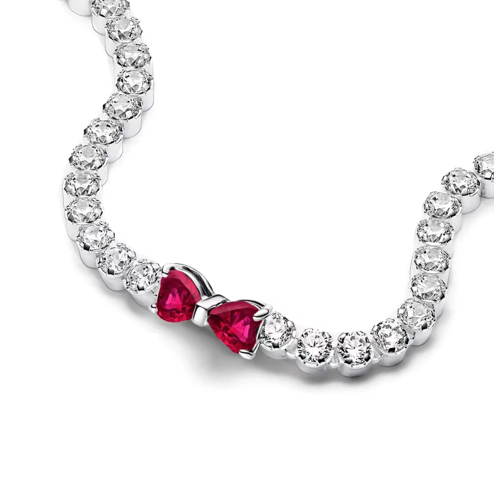 2025 Valentine nouveau 925 argent rose arc plein diamant Bracelet Original 17-20CM ajustement bricol