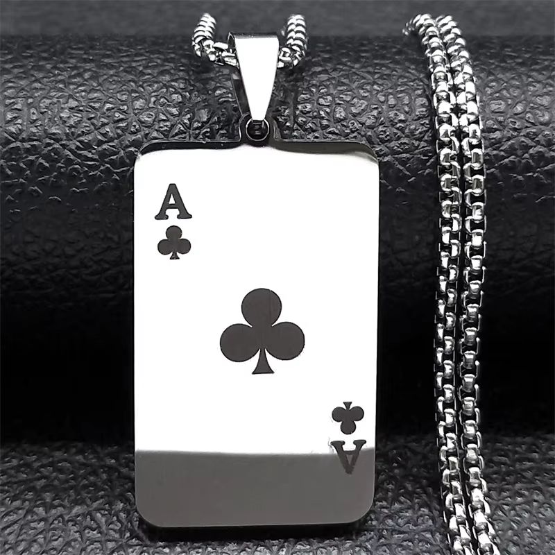 Punk Poker Fleur de Prunier Un Pendentif Collier pour Femmes/Hommes En Acier Inoxydable Or Document 