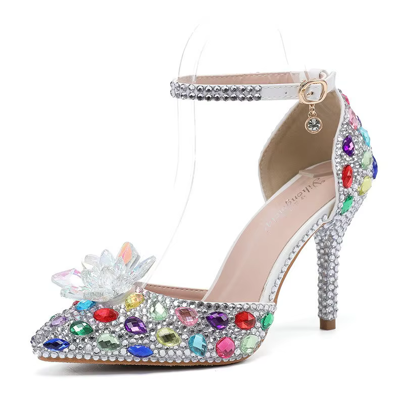 Nouvelles Chaussures Femme à Talon Aiguille 2026 Printemps, Diamant Scintillant 7 Couleurs, pour Mar