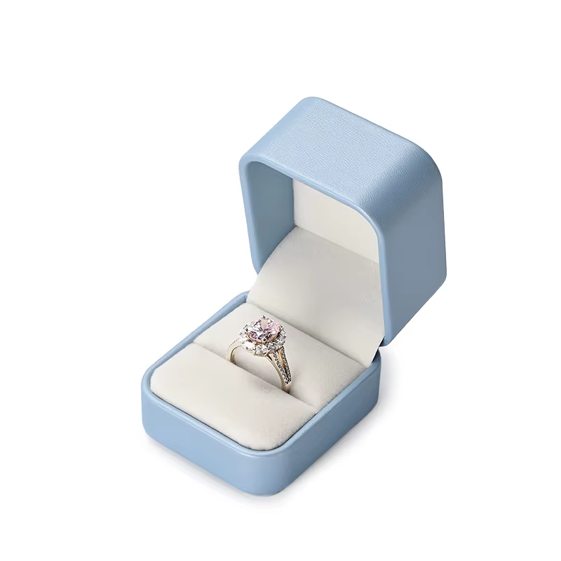 Boîte de rangement pour bijoux WoodTen Blue en cuir PU, organiseur pour bagues, colliers, boucles d'