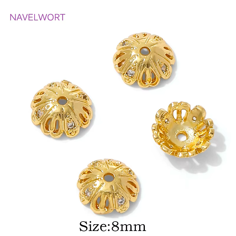Bouchons de perles ronds en laiton plaqué or 18 carats pour la fabrication de bijoux, casquettes pou