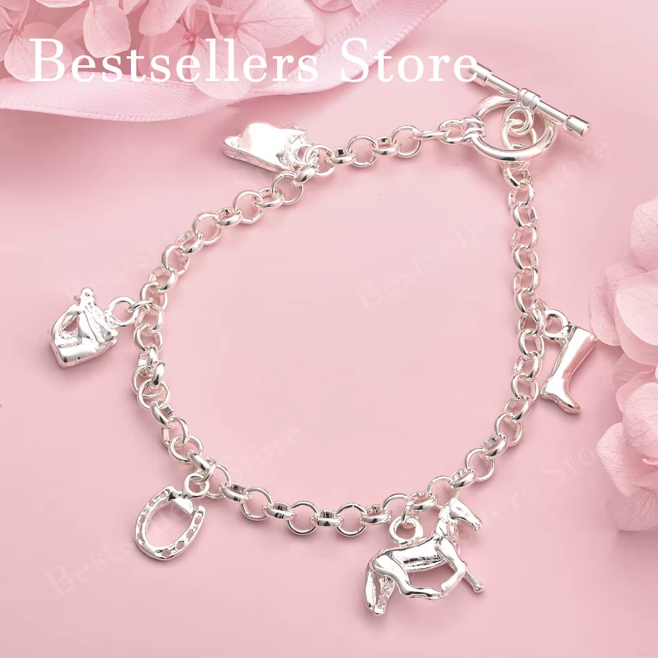 Bracelet en argent sterling 925 de 8 pouces, motif botte/cheval, bijoux de mariage élégants pour fem