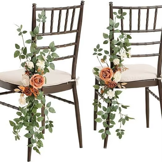 Décorations d'allée de mariage, roses artificielles avec feuilles, guirlandes suspendues, Swags pour