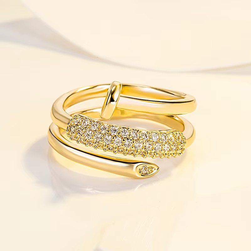 Anneau ouvert multi-anneaux galvanisés en Zircon pour femmes, exquis, Niche légère, luxe, bijoux géo