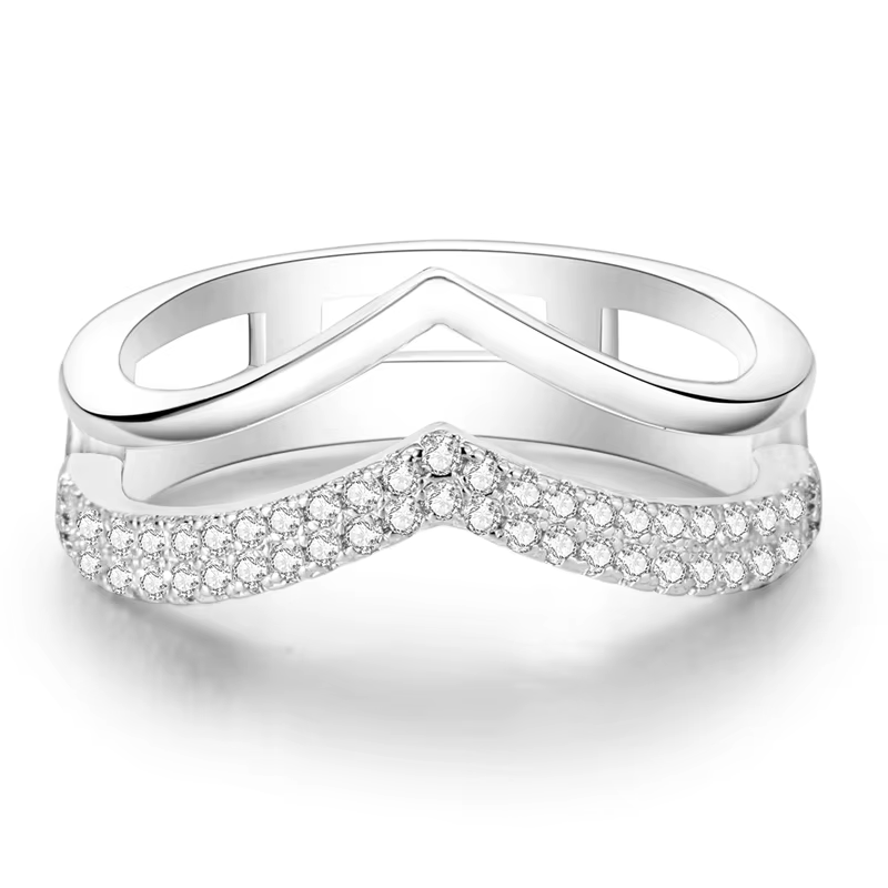 Bague originale en argent Sterling 925, Double rangée scintillante, pavé en V, pour femmes et filles