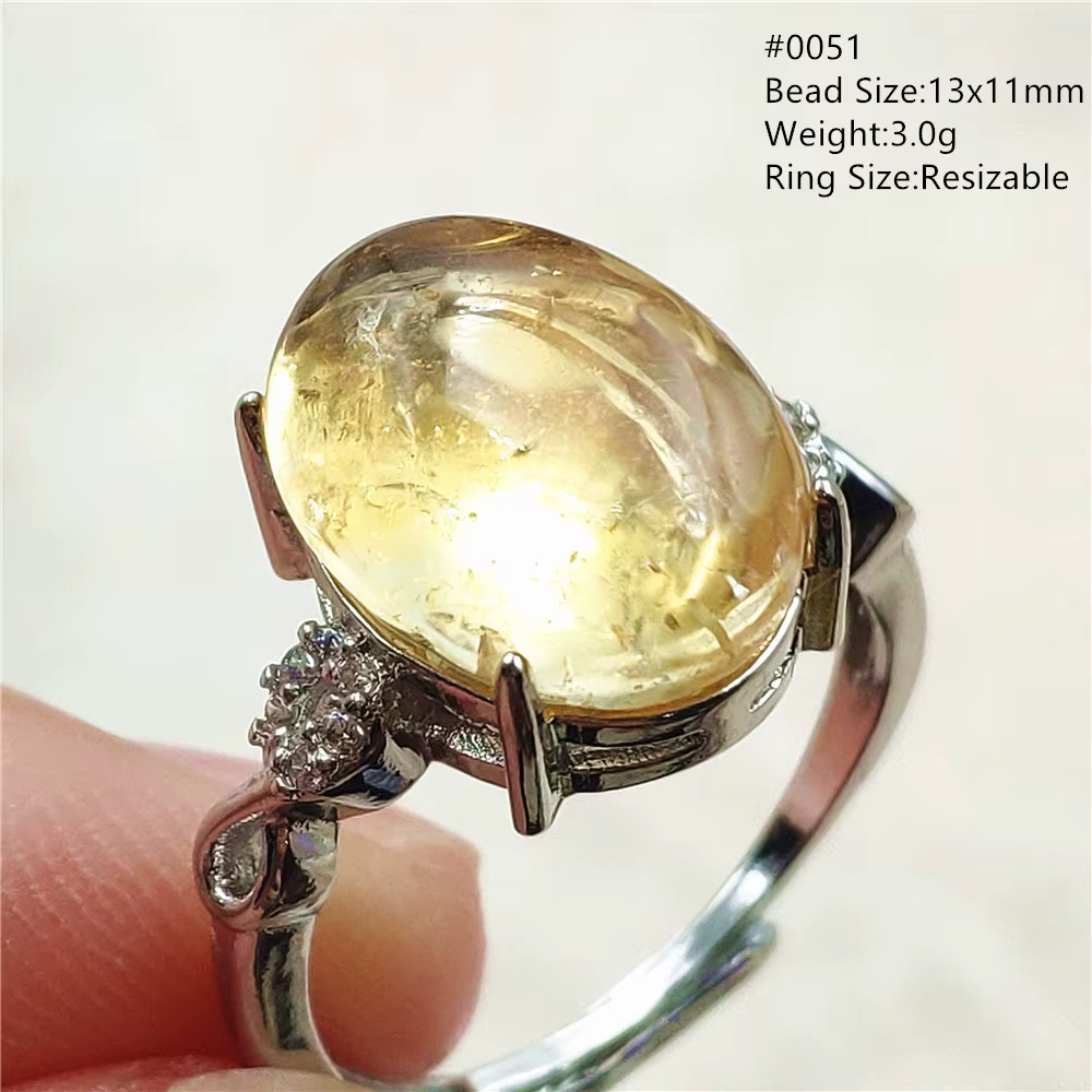 Bague réglable en Quartz Citrine jaune naturel, perles ovales pour femme, argent 925 riche AAAAA