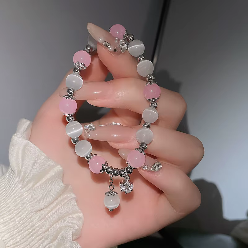 Bracelet en Pierre Naturelle et Clip Rose pour Femme, Bijou Énergétique Reiki, Prière, Bénédiction, 