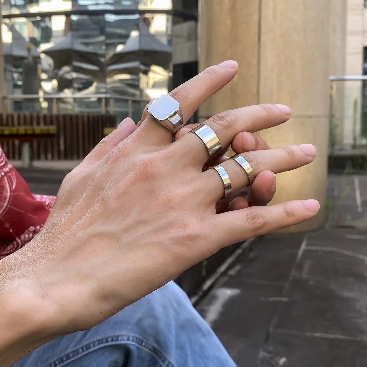 Bague large rétro Simple en acier inoxydable pour hommes, 4 pièces, motif gothique, anneau en métal,