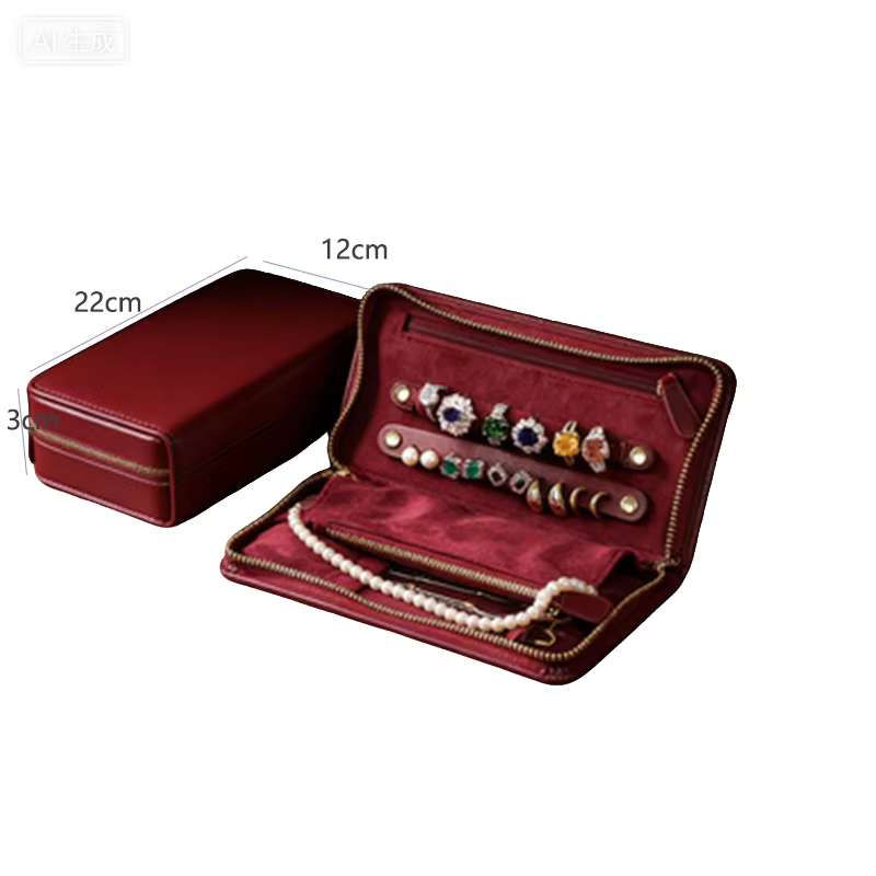 Étui de voyage pour bijoux en cuir PU - Sac organisateur portable pour bagues/colliers, pochette de 