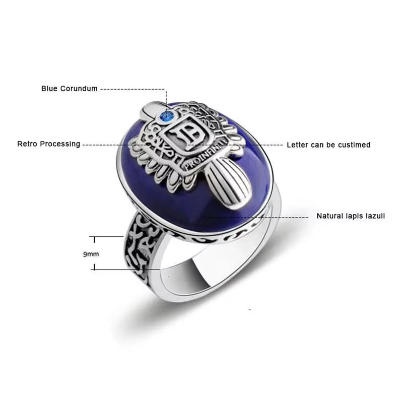 Bagues The Vampire Diaries en argent Sterling véritable, bague Damon Salvatore pour hommes avec pier