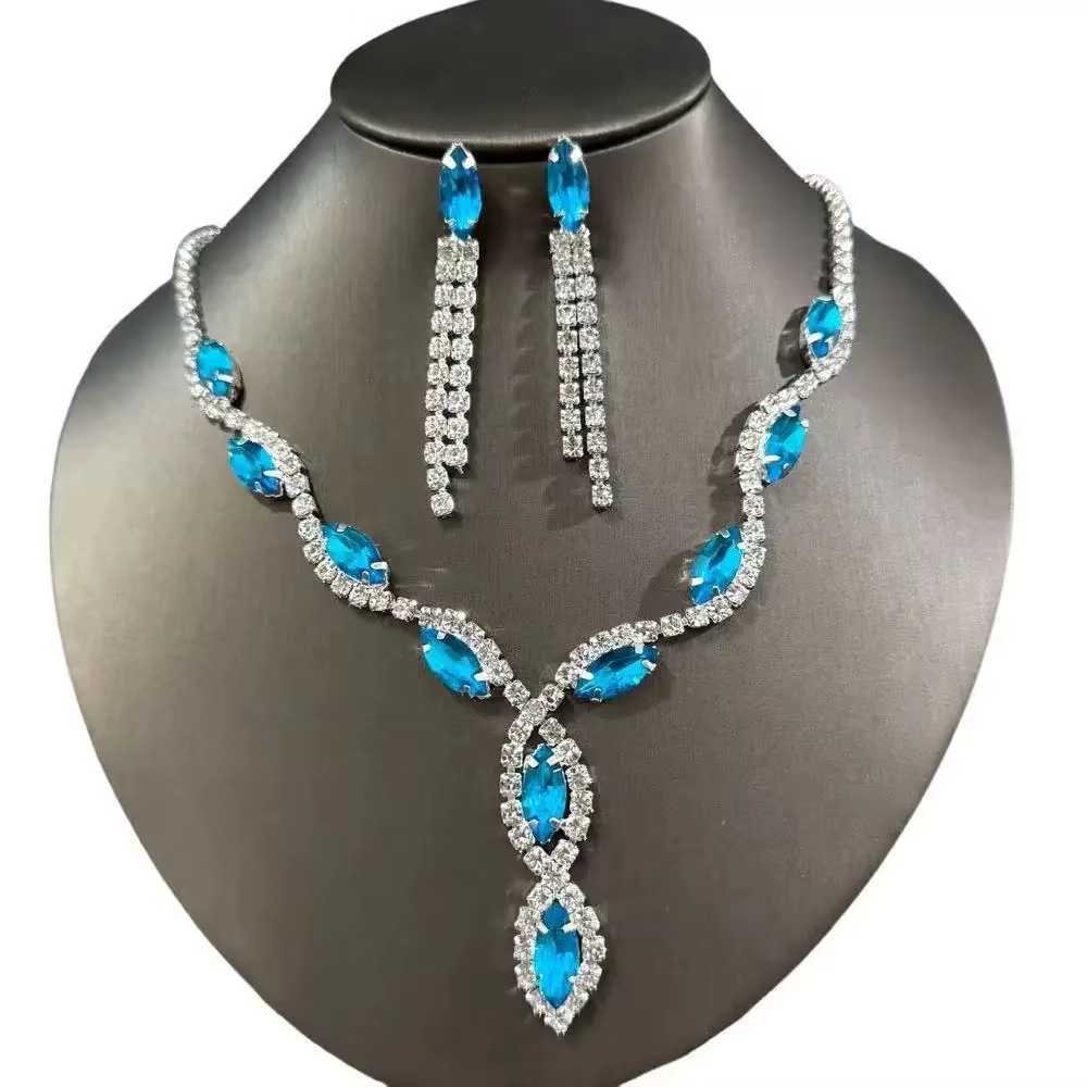 Collier en forme de larme coloré, boucles d'oreilles à pampilles, ensemble de bijoux de mariée, acce