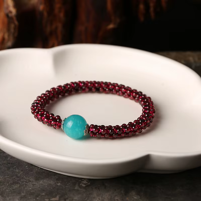 Bracelet en pierre de grenat naturelle, cristal rose, Agate et Amazonite, perles féminines, bijoux p