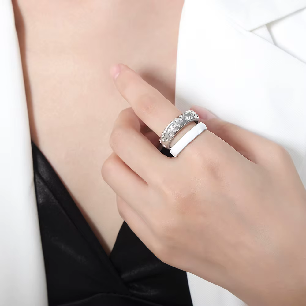 Amaiyllis 18K or léger luxe incrusté Zircon goutte d'huile Double couche Index bagues Niche Zircon f
