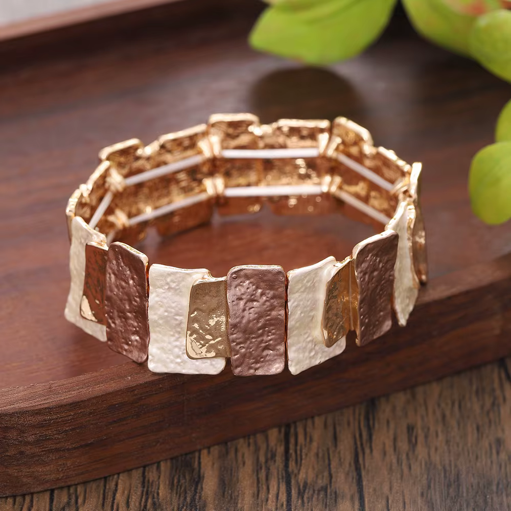 Bracelet à brins élastiques géométriques pour femmes, accessoires tendance, en alliage de couleur or