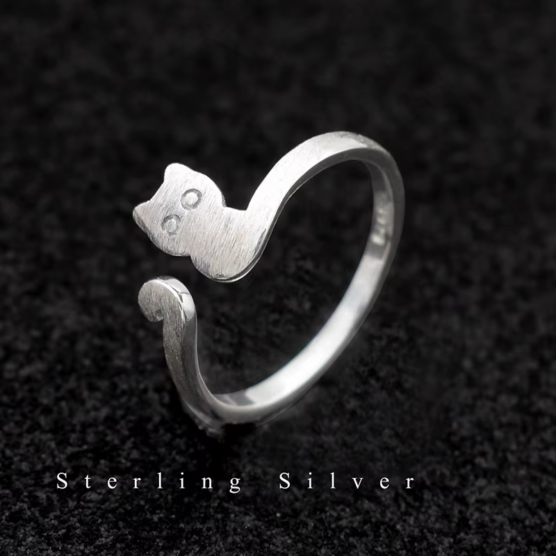 Buyee-Bague mignonne en argent regardé 925 pour femme, doigt, chat, éléphant, doux, ouvert, unique, 