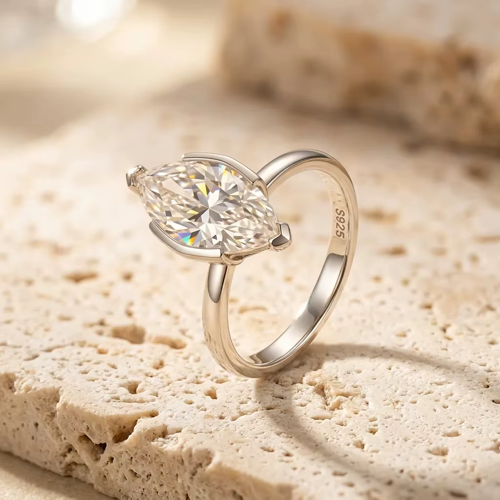 WUIHA – bague de fiançailles en argent Sterling 100% 925, 7x14 MM, coupe Marquise, couleur D, vérita