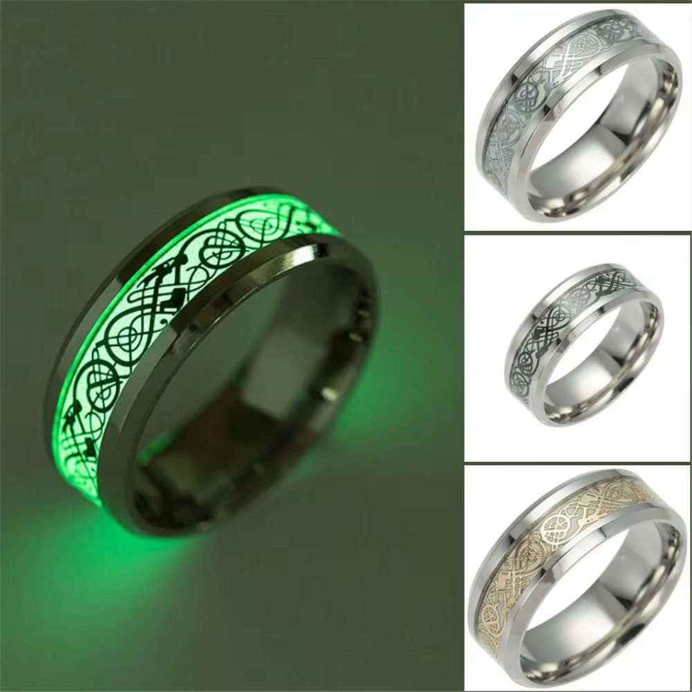 UAGE anneau plaqué lumineux Dragon doré foncé incrustation fond vert mode hommes anneaux lumineux fl