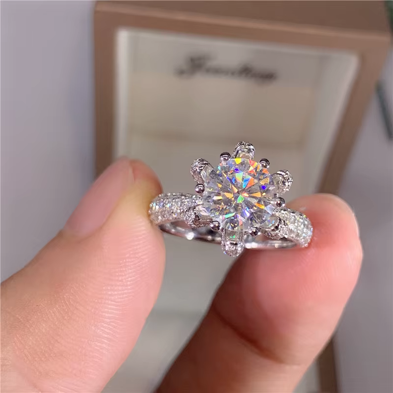 Bague de fiançailles en diamant 5 carats pour femmes, certifiée avec nom personnalisé, or blanc 14K,
