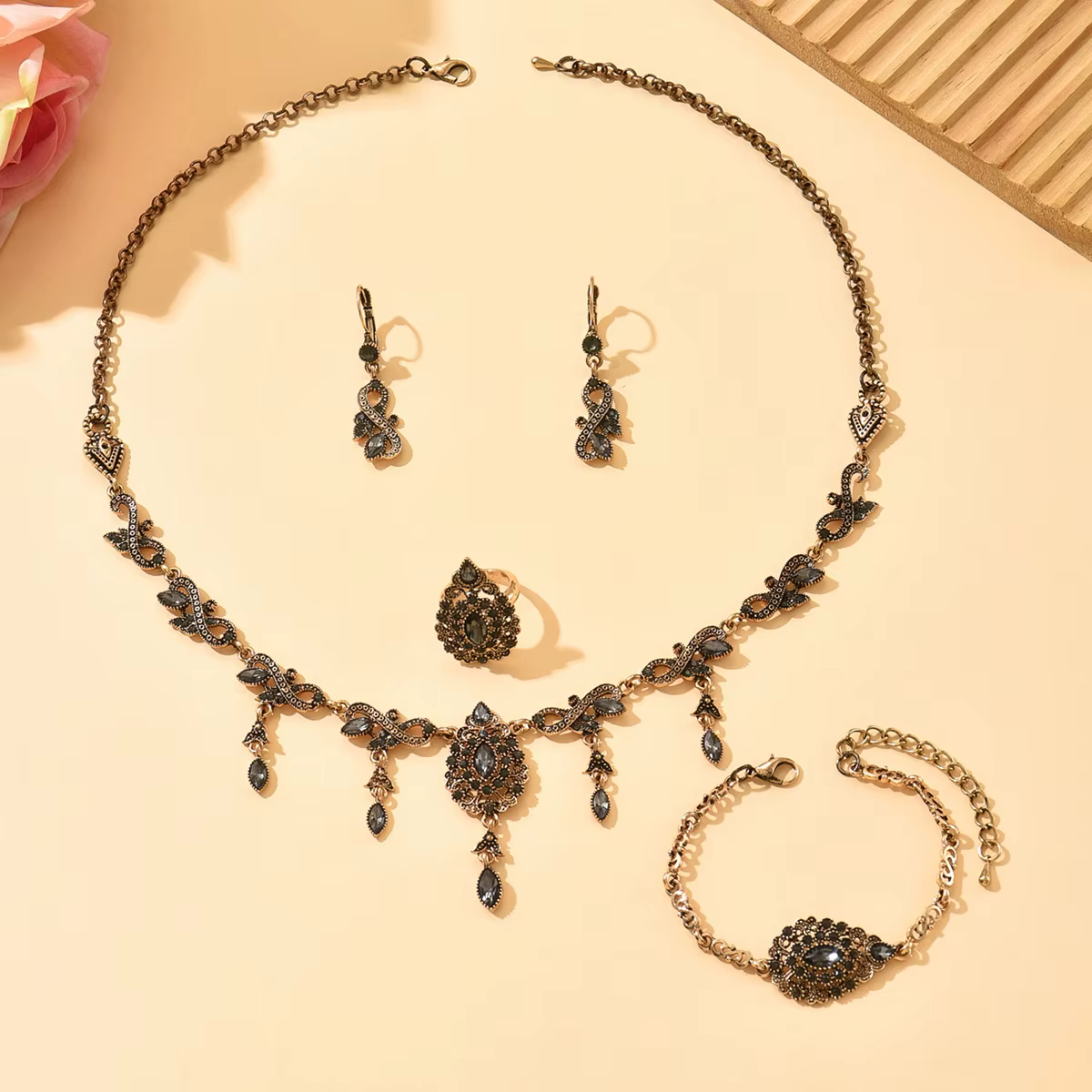 Bijoux de mariage en cristal, ensemble de bijoux en Bronze arabe, cadeau de mariée, mode algérienne,