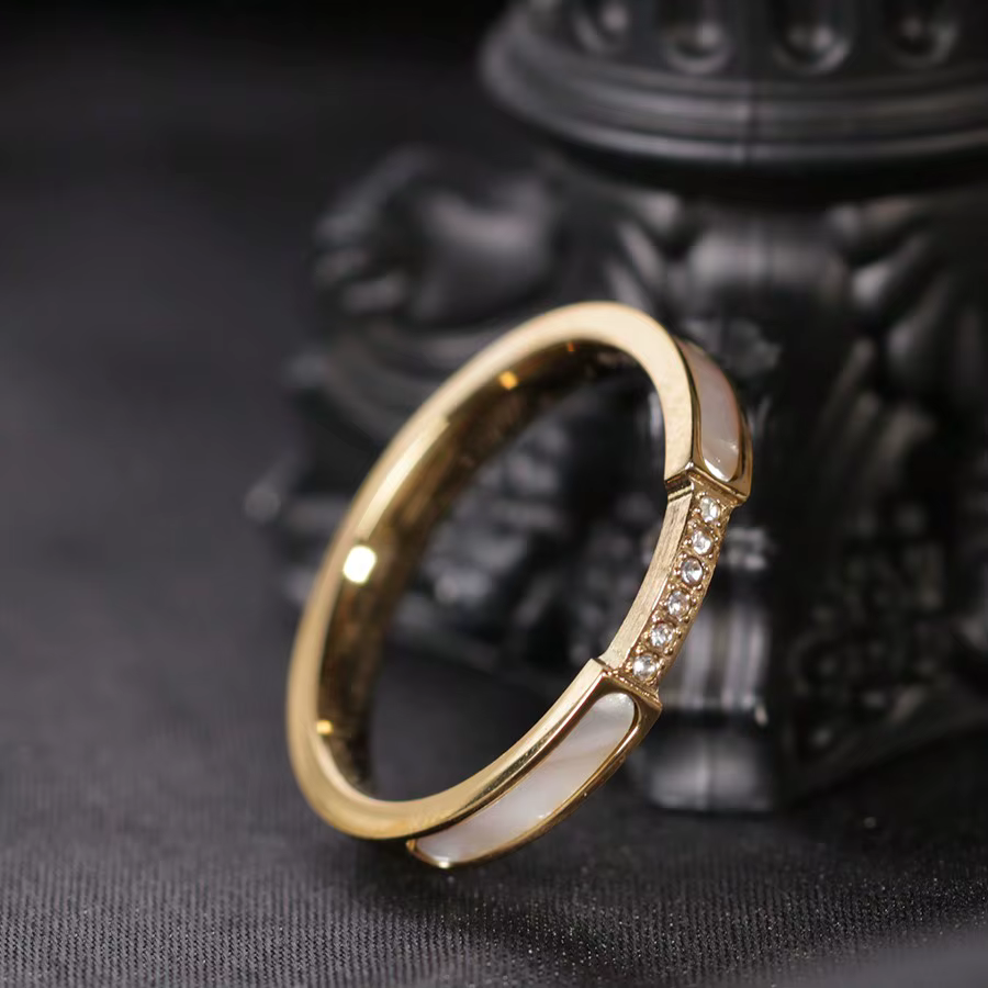1 bague vintage style palais en acier inoxydable couleur or 18 carats avec incrustation de coquillag