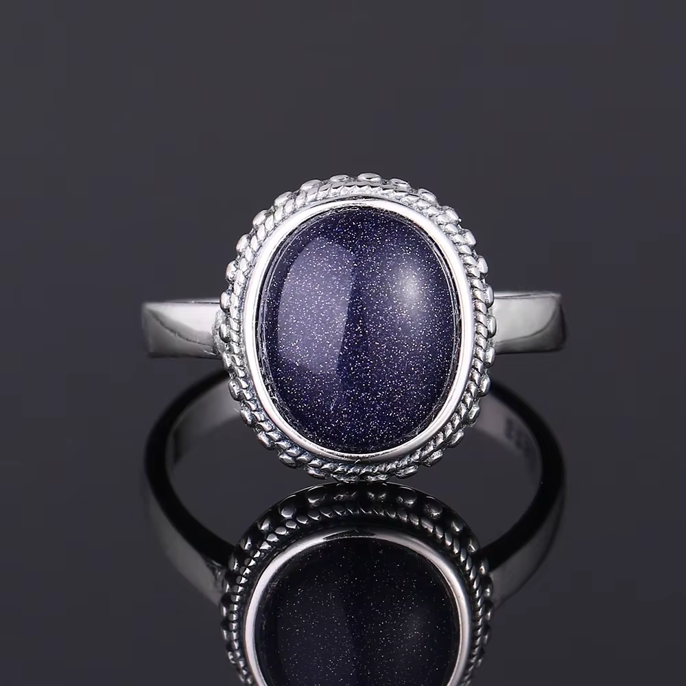 Nasiya-Bagues ovales en grès bleu pour femmes et filles, argent S925, bijoux élégants et simples, ca