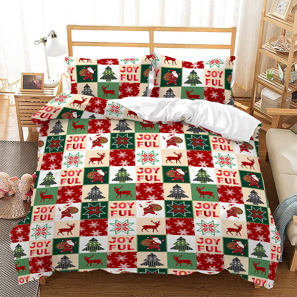 Ensemble de literie joyeux Noël à carreaux pour adultes, couverture d'arbre de Noël, couette en poly