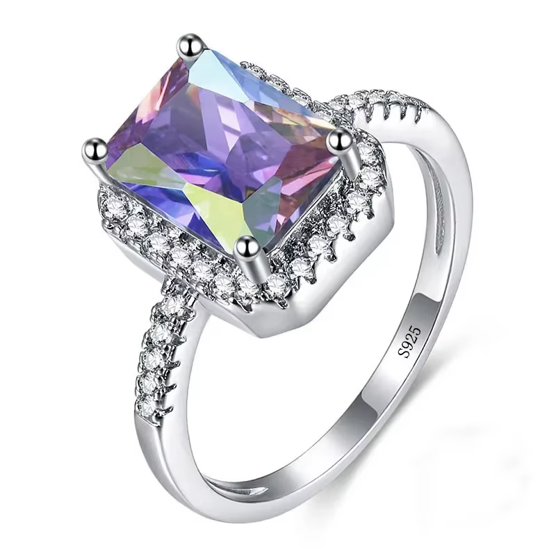 Mariages/mariée coloré grand CZ pierre bijoux bague en argent Sterling charmante dame belle 925 bagu