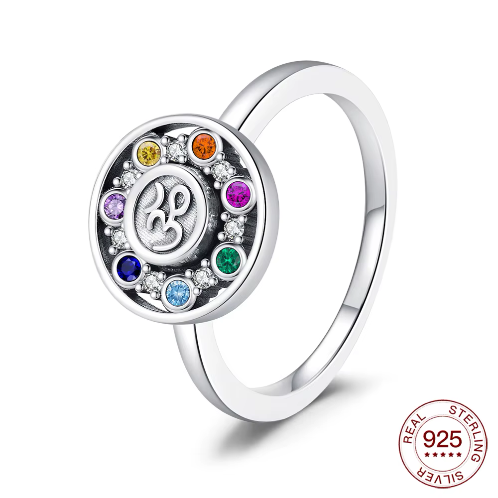 Bague de Yoga rotative originale en argent Sterling S925, sept couleurs, Chakra, bijoux à la mode, c