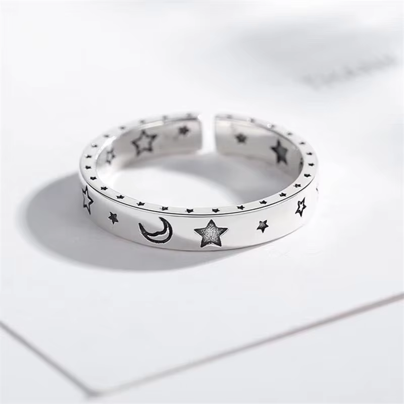 Bagues pour femme en argent sterling 925, étoile et lune, bijoux de luxe     Accessoires en gros, pr