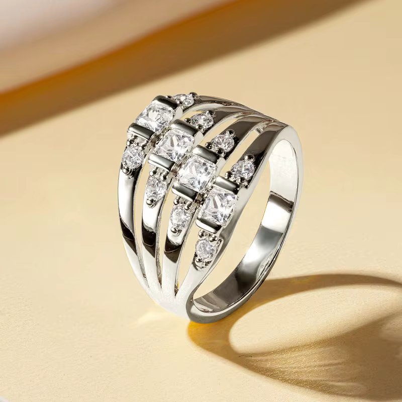 Rrjzz luxe 14k plaqué or bague en pierres précieuses Baglogio Radiand Cut CZ simulé diamant anneaux 