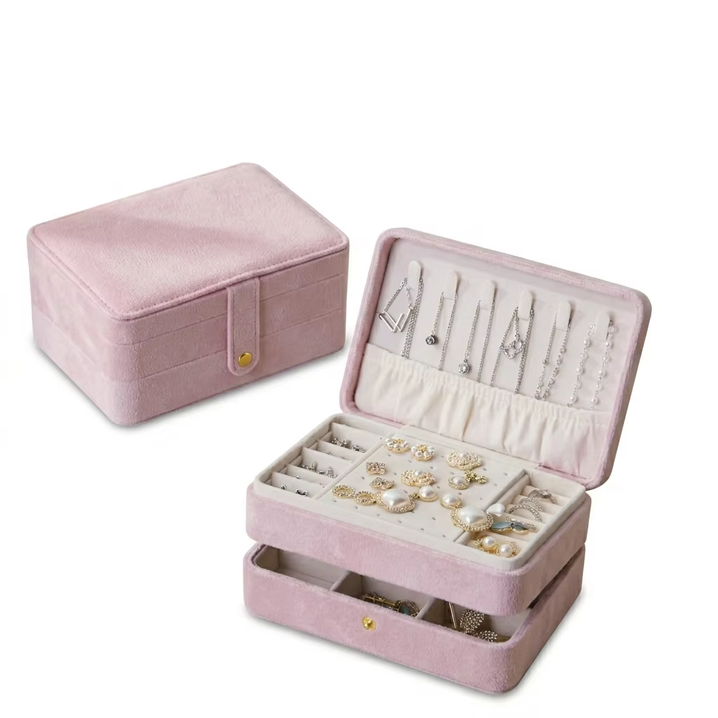 Boîte à bijoux en velours double, organisateur de voyage, boîtes portables pour femmes et filles, po