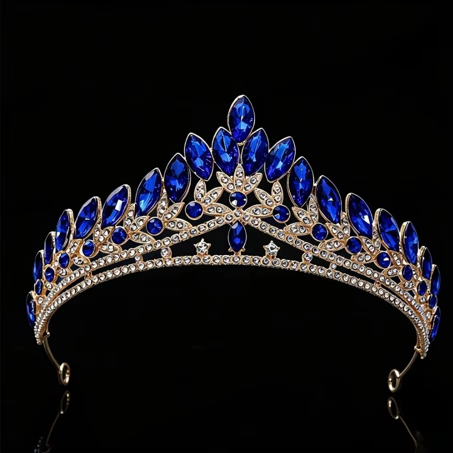 Diadème de mariée baroque à coupe marquise, couronne de reine scintillante en strass, élégant access