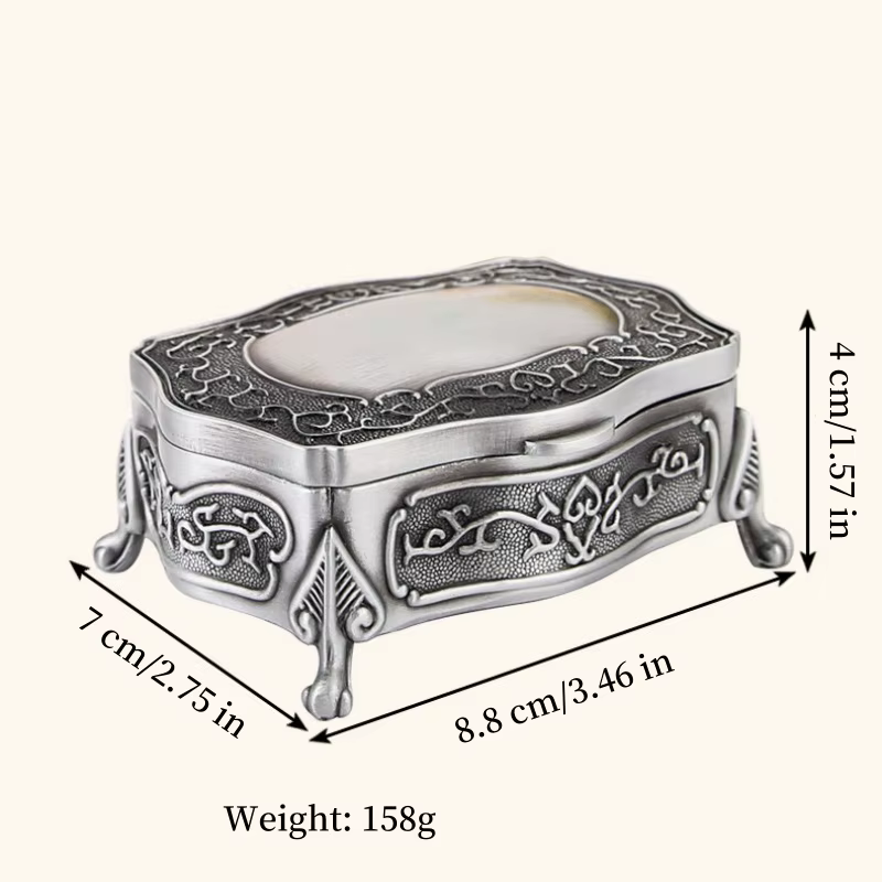 Boîte de rangement de bijoux, organisateur en argent ancien, pot de rangement en alliage de forme ca