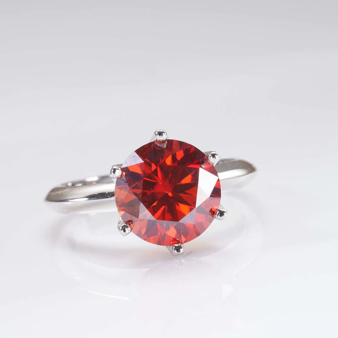 Bague Moissanite Rouge en Argent 6.5 S925, 1 Carat, 100% mm, avec Certificat GRA, Test de Diamant Ré
