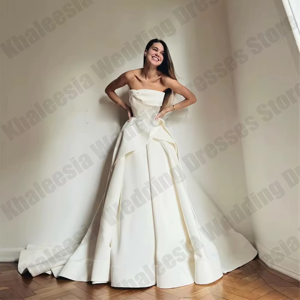 Robes de mariée élégantes pour femmes, coupe trapèze, sans bretelles, vestidos de novia، فساتين سهرة