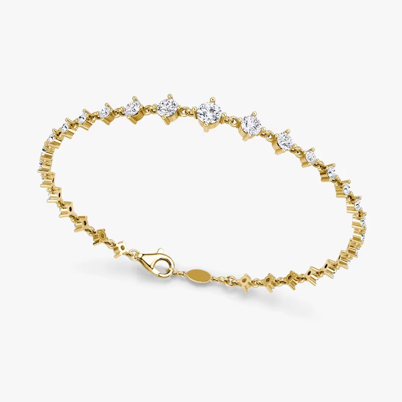 Bracelet Lnkry scintillant en moissanite ronde de 5.0mm, 4.5mm et 4mm pour femmes, chaîne en or 14K,