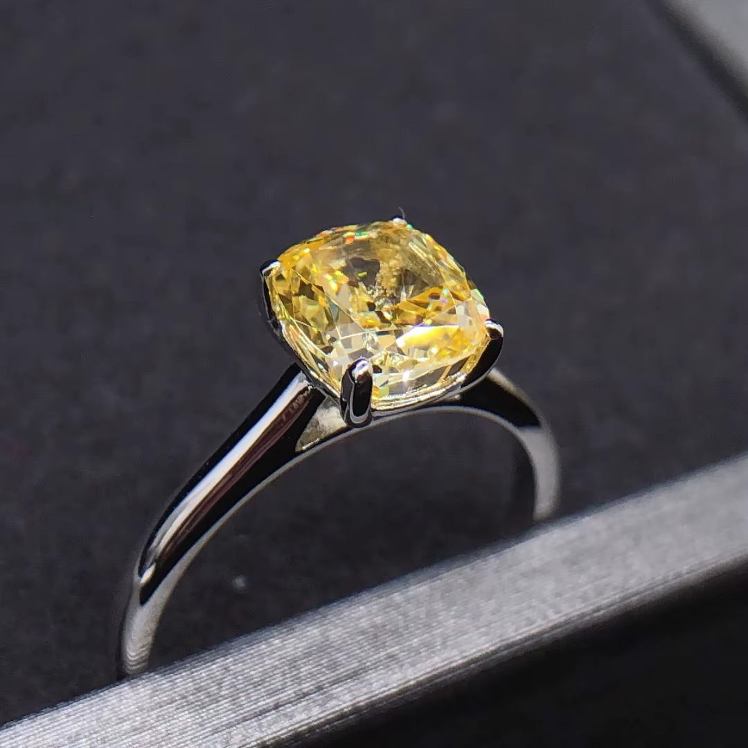 Vogue bijoux 1.5Ct coussin coupe laboratoire cultivé diamant jaune bague de fiançailles 14K AU585 or