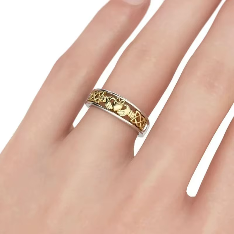 Huitan – bagues chauffantes mains et cœur pour femmes, accessoires de luxe bicolores, charmantes, dé