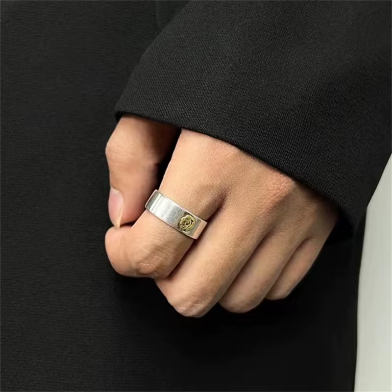 ChimS925-Bague en argent pour homme, taille d'ouverture, mode, or, argent, collision, mignon, motif 