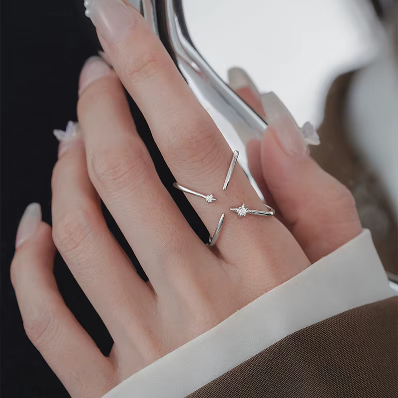 ANENJERY géométrie circulaire Zircon étoile anneau pour les femmes Design de luxe délicat vent frais