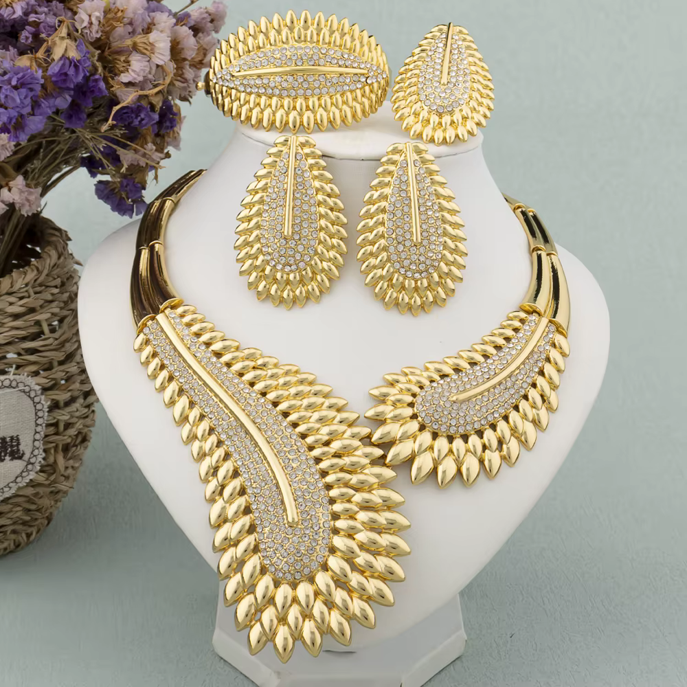 ChimColorful-Ensemble de bijoux plaqués or pour femme, boucles d'oreilles et collier, grand bracelet