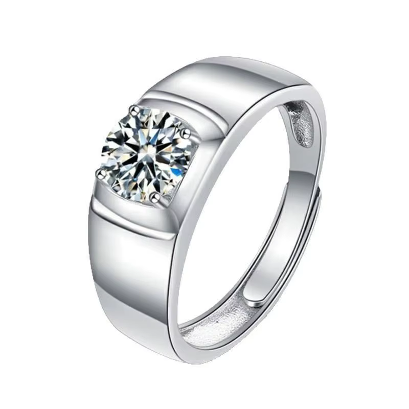 Bague en argent sterling S925 avec moissanite pour homme, sertissage à 4 griffes poli 1 carat, bijou