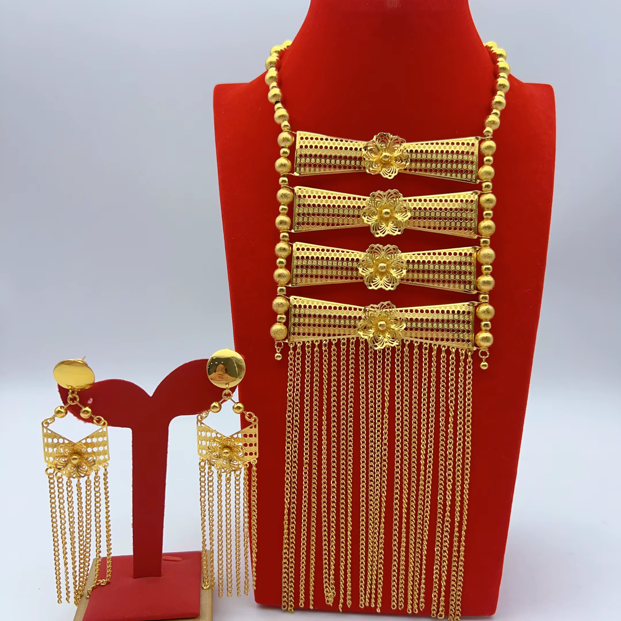 Ensemble de bijoux indiens plaqués or 24 carats, grand collier et boucles d'oreilles pour femmes, st