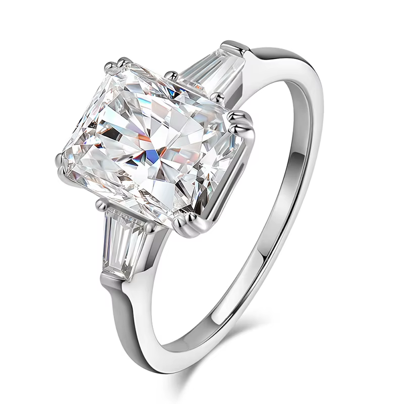 Smyoue Bagues de Mariage en Moissanite Pleine Taille Radiant et Taille Émeraude 4 carats, Bande de L