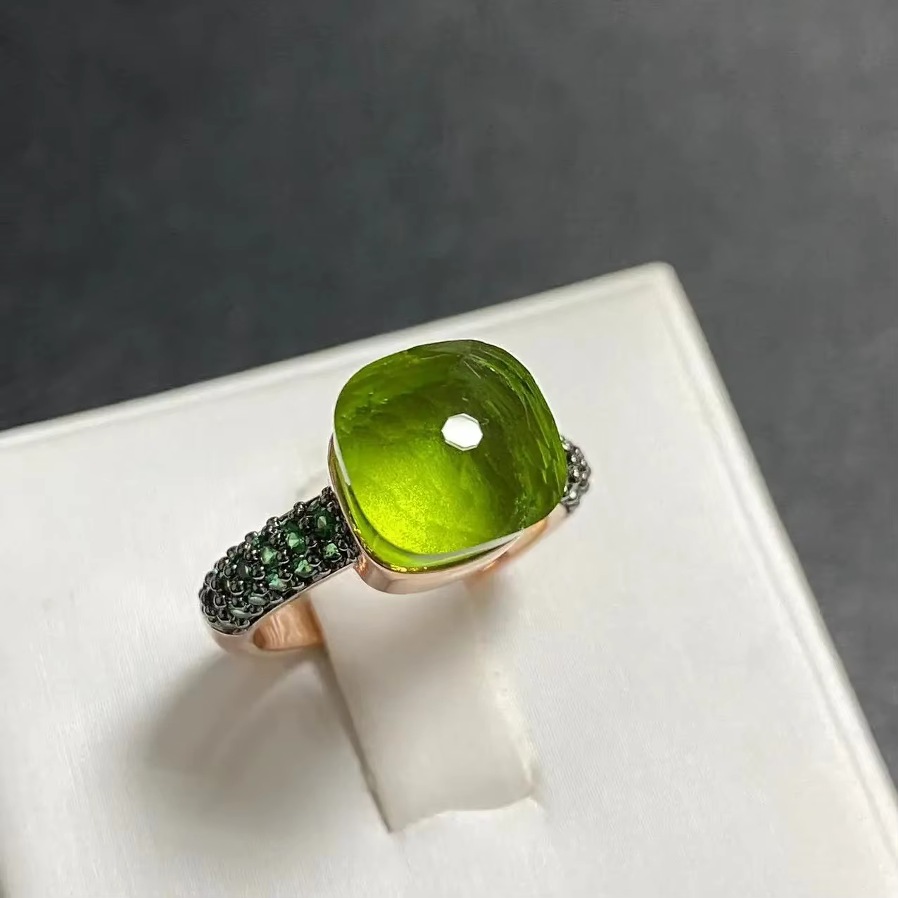 Bague émeraude pour femmes, incrustation de Zircon vert, or Rose et pistolet noir plaqué 30 couleurs