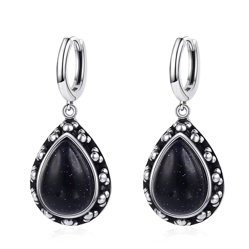 Boucles d'oreilles Vintage en Lapis Lazuli naturel pour femmes, bijoux en argent S925, pierre de lun